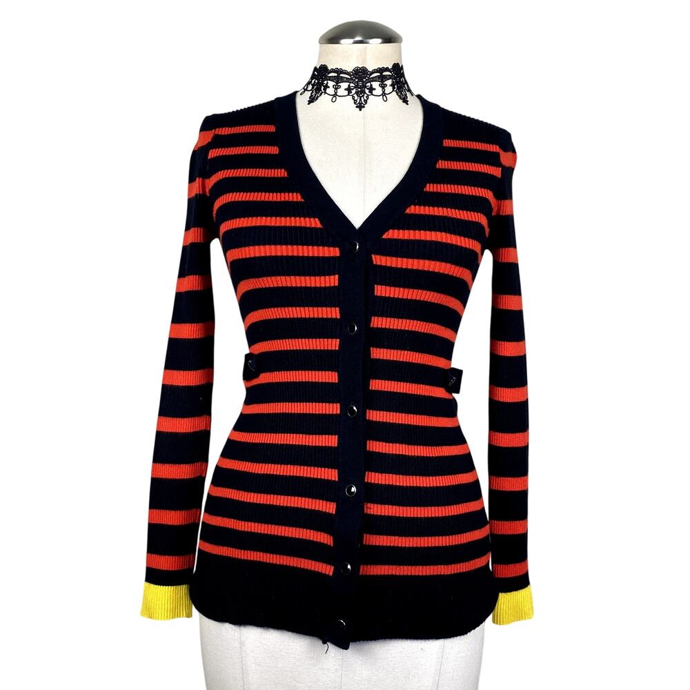 Y2K Style Red Black Button Down Striped Sweater Grunge Goth Emo Alt Academia S